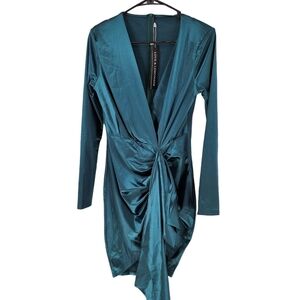 Love & Lemonade Women's V-Neck Ruched Front Bodycon Mini Dress - L